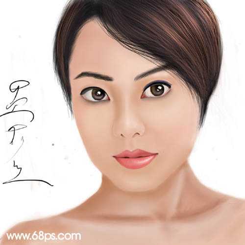 photoshop 鼠绘短发美女头像