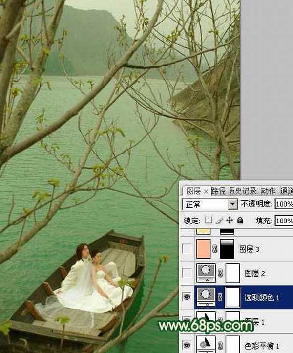 Photoshop制作灿烂的春季绿色婚片