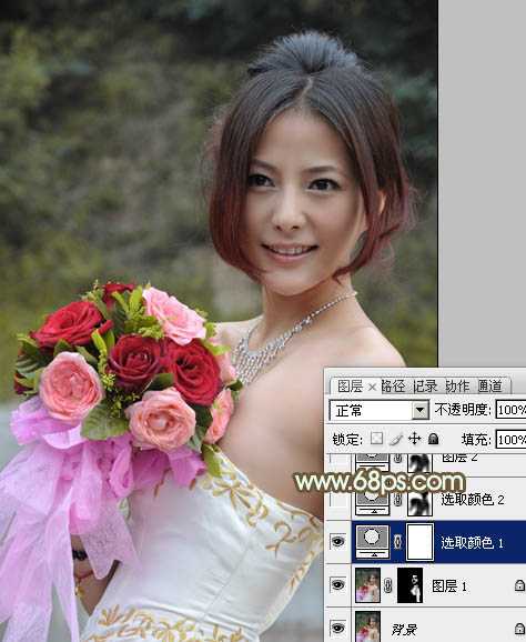 Photoshop将美女婚片调出柔美的秋季黄褐色效果