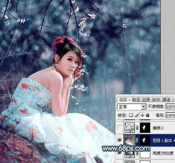 Photoshop为外景美女图片调制出甜美的古典暗青色