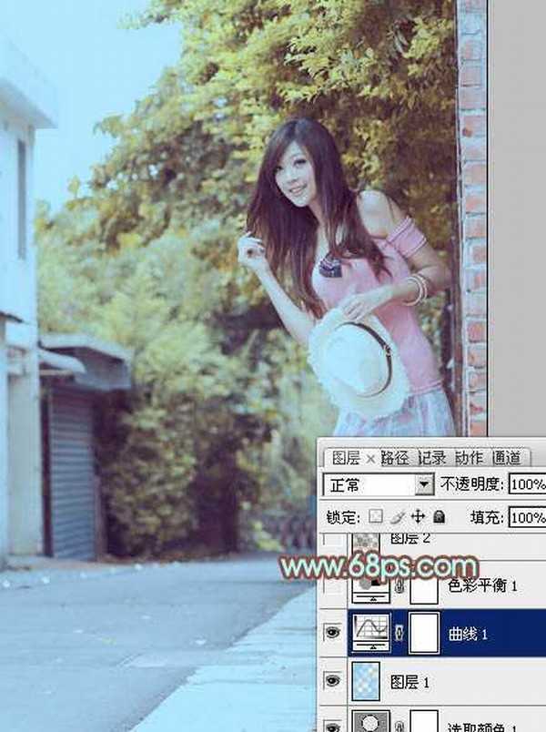 Photoshop为路边美女图片调制出淡淡的青褐色