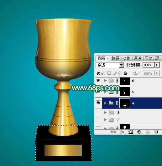 Photoshop制作逼真华丽的金色奖杯