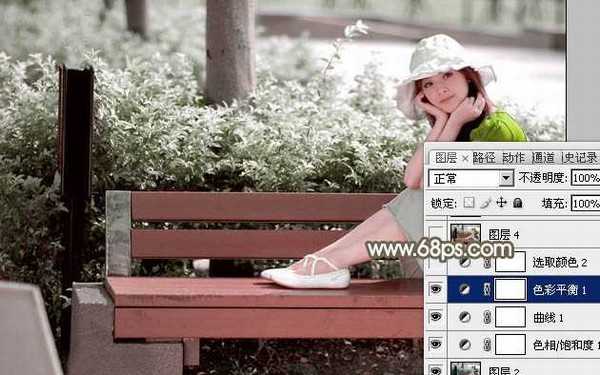 Photoshop为公园中的美女调制出怀旧的褐绿色