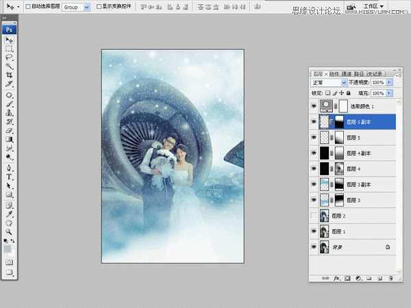 Photoshop将婚纱照片调出梦幻韩风雪景效果
