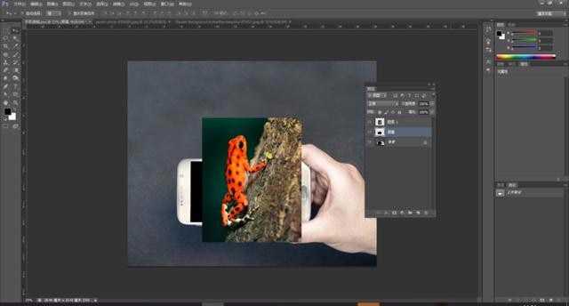Photoshop简单制作青蛙爬出手机屏幕的三维立体海报教程