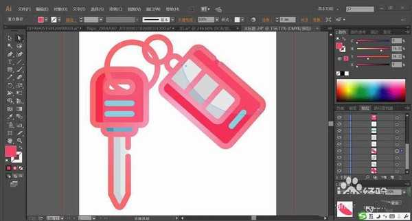 ai怎么手绘粉色的车钥匙矢量图?