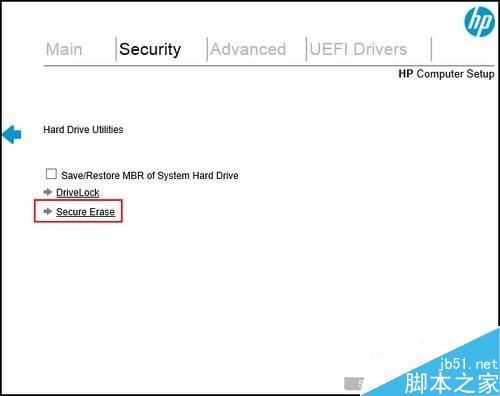 惠普台式机在UEFI BIOS中清除硬盘数据的方法